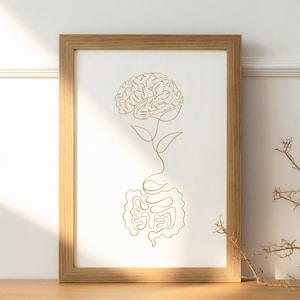 Stampa artistica di intestino e cervello, stampa artistica del nervo vago, stampa artistica dell'apparato digerente, connessione tra cervello e intestino, poster con linee di anatomia dell'apparato digerente