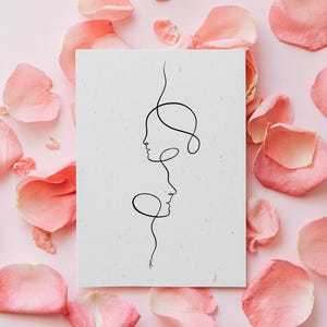 Arte de una línea para pareja, imprimible, decoración de pared romántica minimalista, obra de arte de amor de trazo continuo, ilustración abstracta de conexión humana moderna