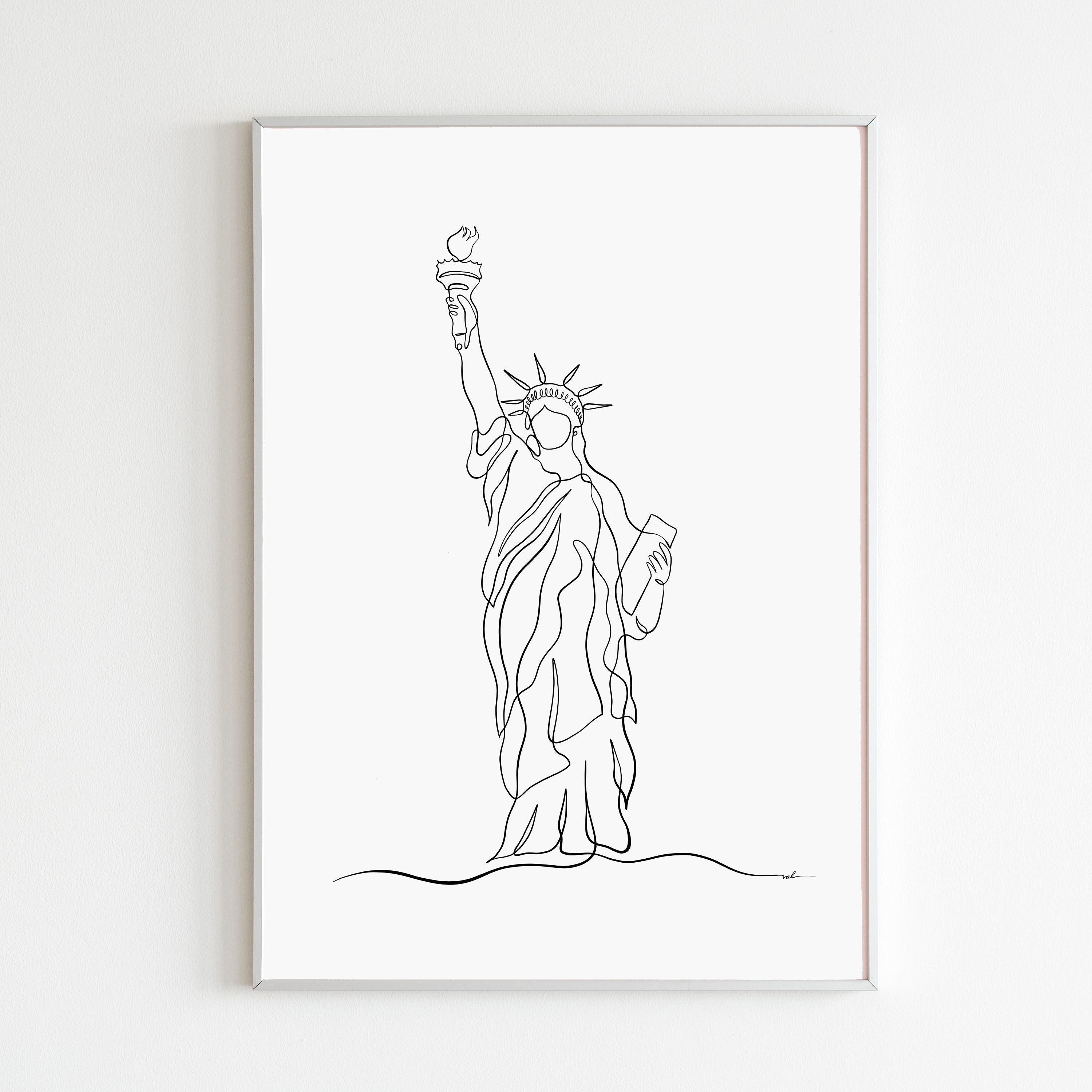 Statue of Liberty Line Art Print, Minimalist Nyc Wall Decor, One
