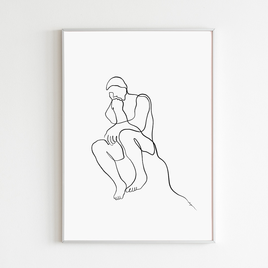 Thinker Line Drawing The Thinker Line Drawing Print, Auguste Rodin One Stroke Illustration ...