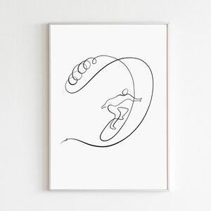 Surf Wall Art Print Surfer Artwork Beachy Room Decor Surfing Poster Printable Ocean Wall Decor Minimalist Surf Illustration Surfer Art