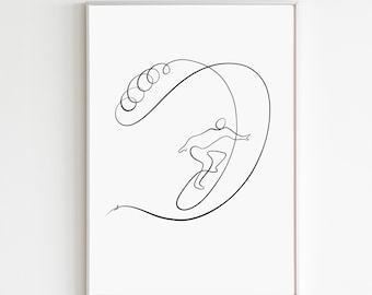 Surf Wall Art Print Surfer Artwork Beachy Room Decor Surfing Poster Printable Ocean Wall Decor Minimalist Surf Illustration Surfer Art