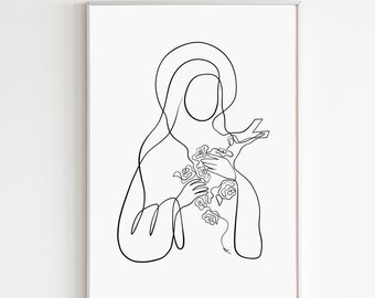 St Therese Print, Saint Therese Of Lisieux Art Print, Saint Therese of the Child Jesus, Santa Therezinha, Modern Christian Wall Decor