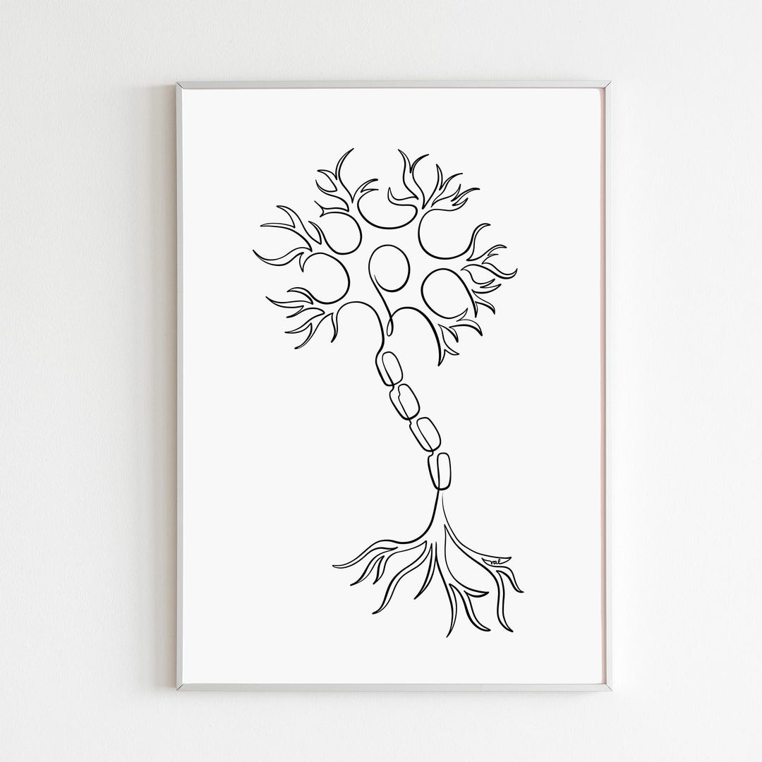 Neur Mural Minimalist Neuron Print, Brain Cell Wall Art, Neurology Office Decor ...