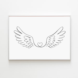 Angel Wings Line Art Print, Guardian Angel Print, Spiritual Wall Art, One Line Drawing Poster, Digital Download
