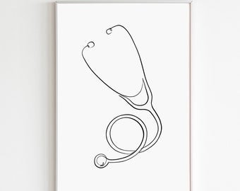 Stethoscope Art Print, Nurse Graduation Gift Medical Artwork Printable Healthcare Wall Art Minimalist Doctors Office Decor Hospital Posters