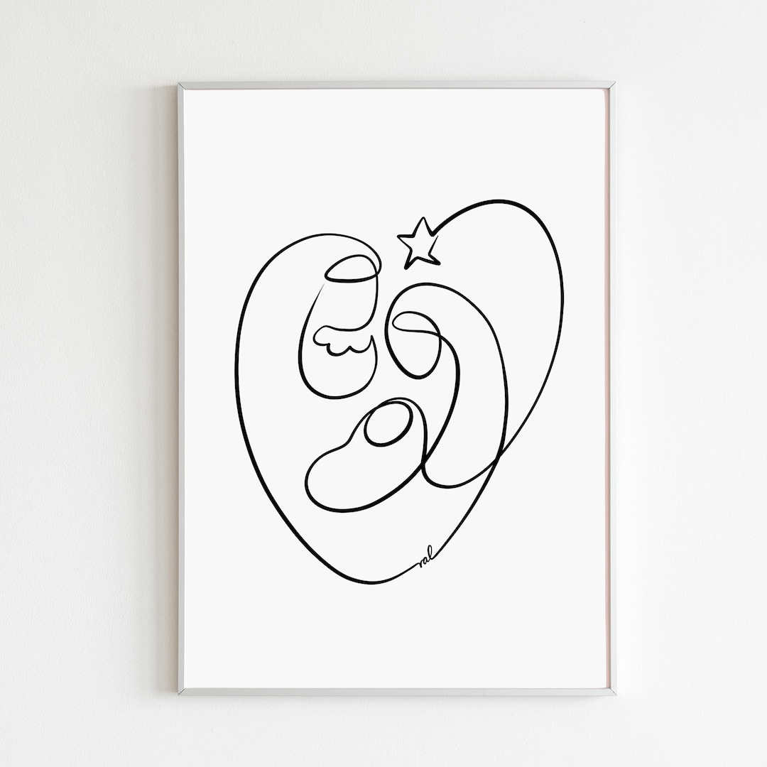 Minimalist Nativity Art Print, Holy Family and Bethlehem Star