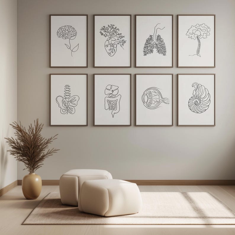 Human Anatomy Print Set 8, Minimalist Medical Office Wall Art, One Line ...