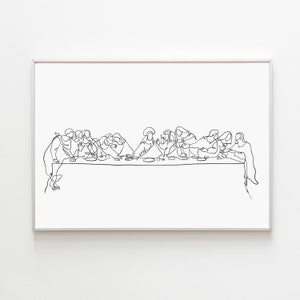 Last Supper Wall Art Modern Christian Line Art The Last Supper One Line Drawing Printable Catholic Wall Decor Digital Download