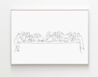 Last Supper Wall Art Modern Christian Line Art The Last Supper One Line Drawing Printable Catholic Wall Decor Digital Download
