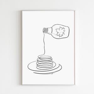Pfannkuchen Art Print, Minimalistische Brunch-Liebhaber-Wand-Dekor, One Line Zeichnung Lebensmittel Illustration, Ahornsirup Kunstwerk, Elegante Küchendekoration