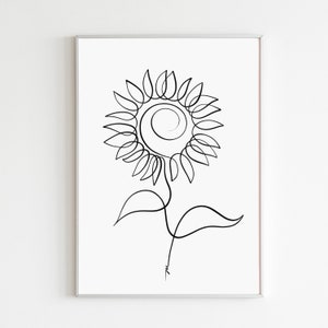 Sonnenblume Kunstdruck, digitale Wand Kunst druckbare Linie Kunst Sonnenblume Stift Tinte digitaler Download, zurück und weiße botanische Zeichnung