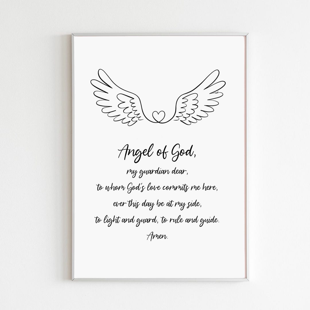 Guardian Angel Prayer Wall Art Minimalist Angel Wings Line Drawing Catholic  Nursery Blessing Baptism Gift for Christening Print Download - Etsy Israel, image size:1080x1080