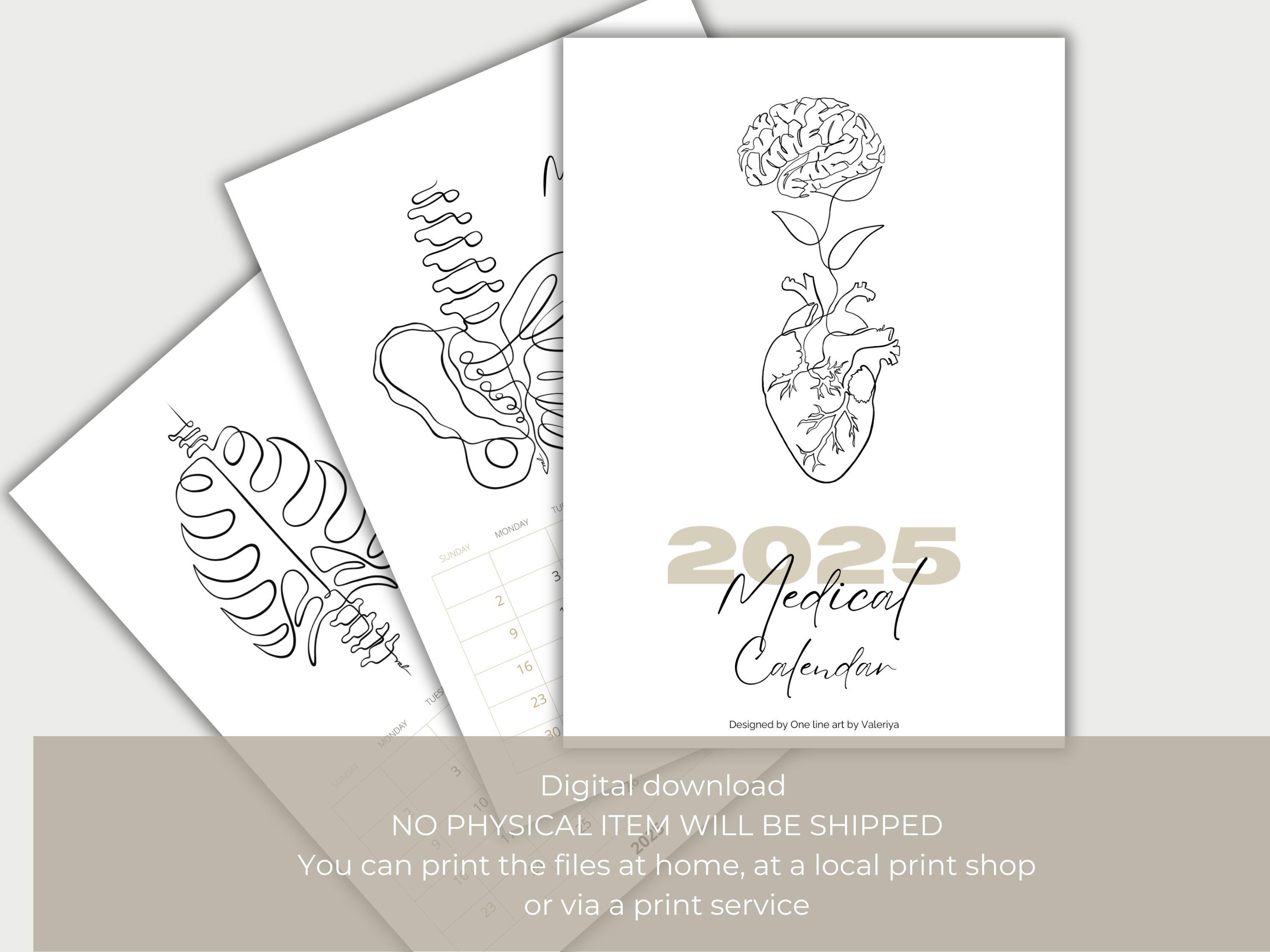 2025 Wall Calendar Medical 2025 Printable Calendar for Doctors, Anatomy Teacher Christmas Gift for Med Student Medical Assistant Gifts Ideas