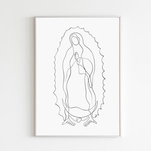 Virgen De Guadalupe Art Print Our Lady Of Guadalupe Line Art Poster Maagd Maria Katholieke Poster Christelijk Religieus Home Decor Mexicaans Geloof