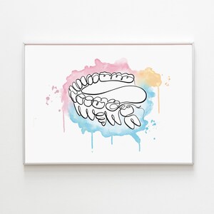 Dental Art Watercolor Teeth Art Print, Dental Student Gift for Dentist Artwork Printable Dentistry Clinic Wall Decor, Tooth Anatomy Drawing