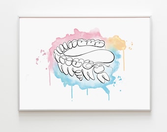 Dental Art Watercolor Teeth Art Print, Dental Student Gift for Dentist Artwork Printable Dentistry Clinic Wall Decor, Tooth Anatomy Drawing