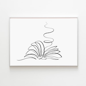 Open Book Line Art Print, Minimalist Bookish Illustration, Labrarian Gift , Reading Nook Outline Picture (Digital Download)