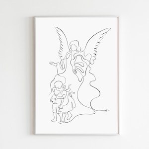 Christian Nursery Decor Guardian Angel Children Printable Wall Art Baptism Christening Gift Kid Bedroom Protection Catholic Digital Download