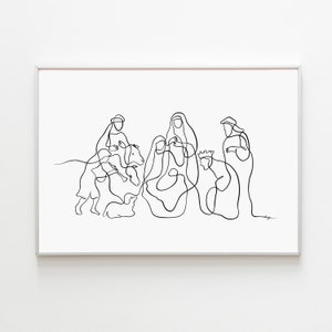 Nativity Scene Modern Nativity Set Minimalist Nativity Art Print Christian Wall Art Nativiy Scene Printable Nativity Line Art Printable