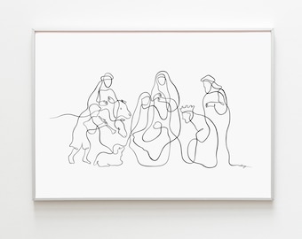 Nativity Scene Modern Nativity Set Minimalist Nativity Art Print Christian Wall Art Nativiy Scene Printable Nativity Line Art Printable