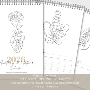 2026 Anatomy Wall Calendar, Printable Planner For Doctors, Biology Teacher Christmas Gift For Med Student, Medical Assistant New Year Gifts