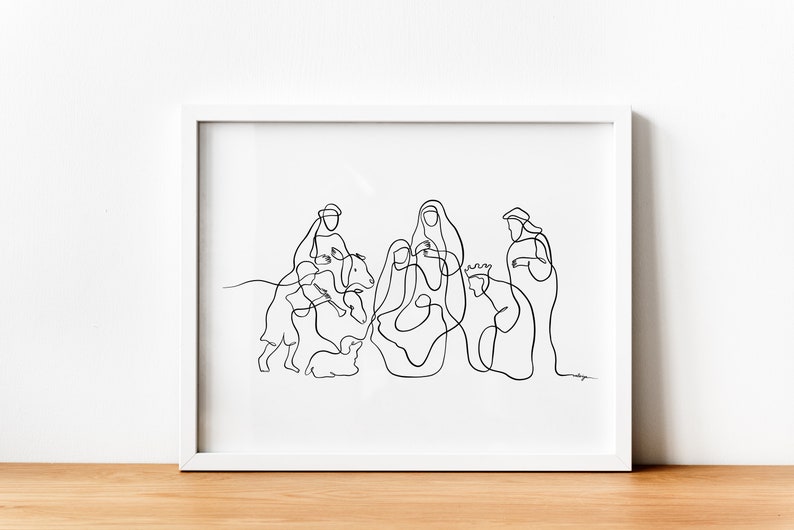 Nativity Scene Modern Christian Wall Art Christmas Art Etsy