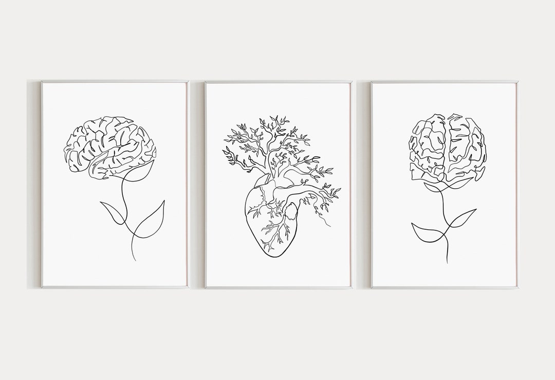 Heart and Brain Art Printable 3 Piece Wall Art Abstract Human Anatomy ...