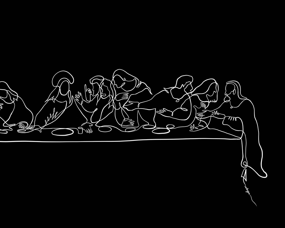 Last Supper Black and White Print Modern Jesus Line Art the Etsy
