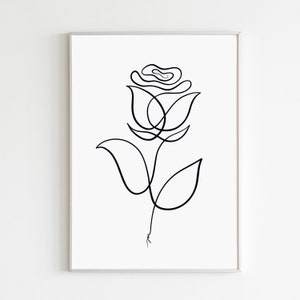 Rose Line Art Print, Rose Flower Art, Minimalist Single Line Art Drawing Rose, Botanical Wall Art, Floral Printable