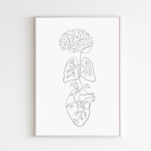 Heart Lungs Brain Wall Art Printable Abstract Brain Lungs Heart Art Human Anatomy Art Medical Office Decor