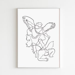 Archangel Michael Art Print, St Michael Wall Art, Saint Michael Modern Christian Art Digital Download