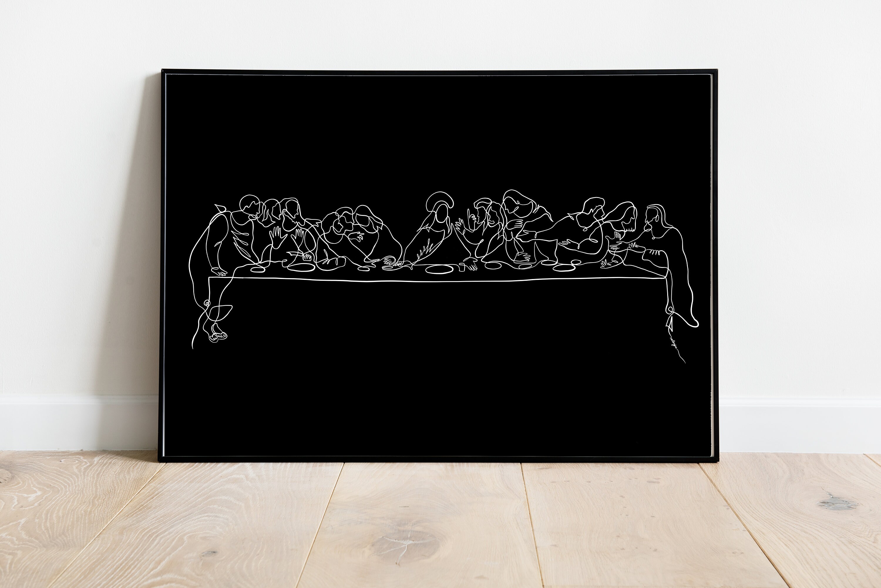 Last Supper Art Black and White Print, Modern Jesus Line Art, the 