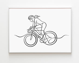 Cycling Art Print, Bicycle Printable, Female cyclist wall decor, Mountain biker gift, Cyclist gift, Bike lover gift