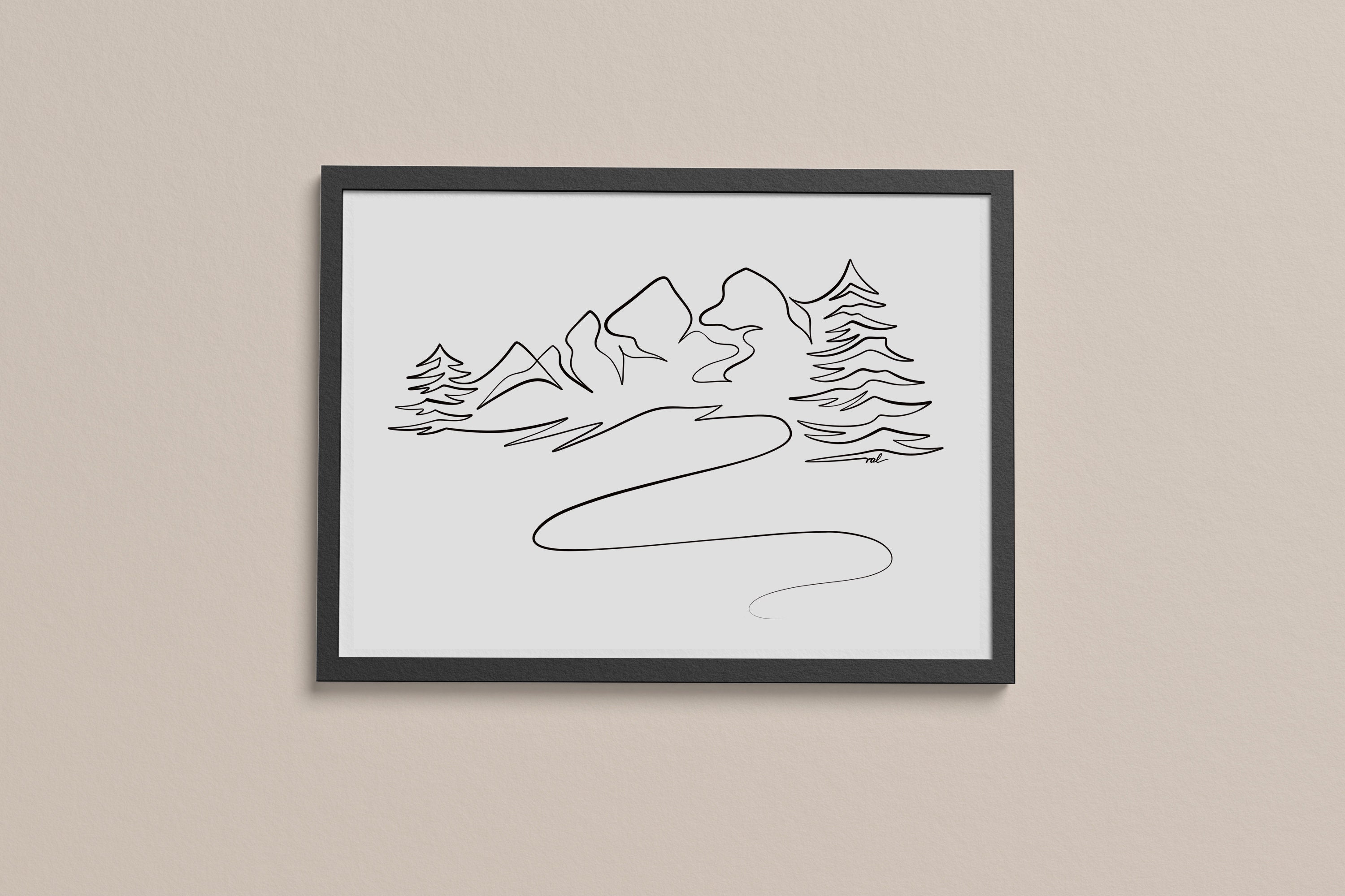 Minimalist Mountain Line Art Print, Digital Landscape Wall Decor ...