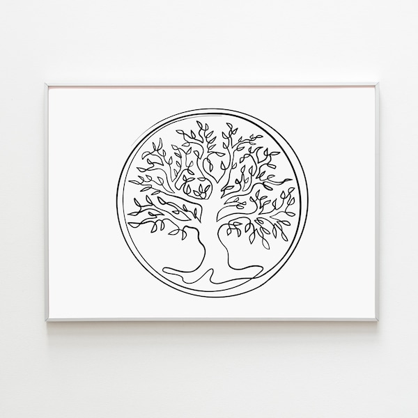 Tree of Life Art Poster, Baum Des Lebens Kunst, Tree of Life Print, Tree Wall Decor, Single Line Drawing, Above Bed Decor, Digitaldruke