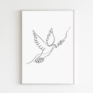 Dove And Olive Branch Print Peace Dove Line Art Dove With Olive Branch Tattoo Dove Of Peace Line Drawing Holy Spirit Dove
