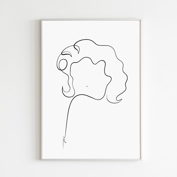 Impression d'art mural Marilyn Monroe, cadeaux Marilyn Monroe, dessin au trait femme, dessin au trait femme, dessin au trait visage de femme