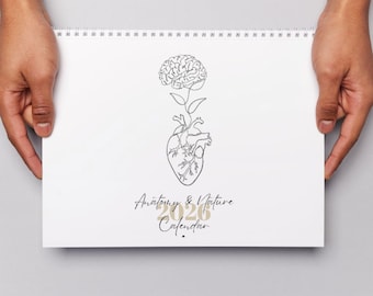 Human Anatomy & Nature Wall Calendar 2026, Medical Professional Gift, Nurse Year Planner, Biology Teacher Gift, Minimalist Floral Organs Art