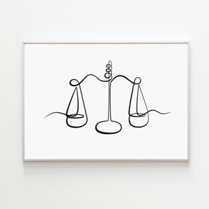 Scales of Justice Art, Lawyer One Line Art Print, Law Office Decor, Attorney Print, Legal Artwork Digital Download