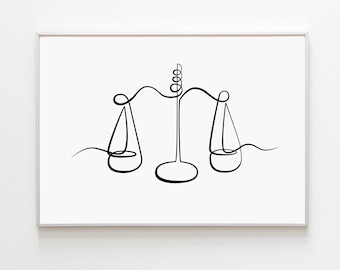 Scales of Justice Art, Lawyer One Line Art Print, Law Office Decor, Attorney Print, Legal Artwork Digital Download
