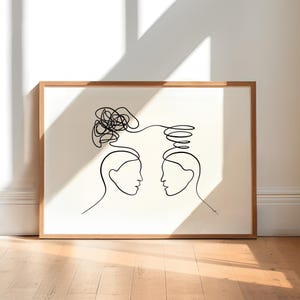 Arte mural para consultorio de terapia para psicólogos, decoración para clínica de salud mental, póster de mente y claridad, ilustración de cabezas parlantes, pintura para consejeros.