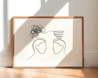 Therapy Office Wall Art for Psychologist, Mental Health Clinic Decor, Mind & Clarity Poster, Talking Heads Illustration, Counsellor Painting