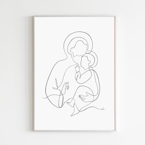 St Joseph Print, Saint Joseph, Catholic Artwork, St Joseph and Jesus, Modern Christian Wall Decor, LDS Wall Art, Catholic Printables