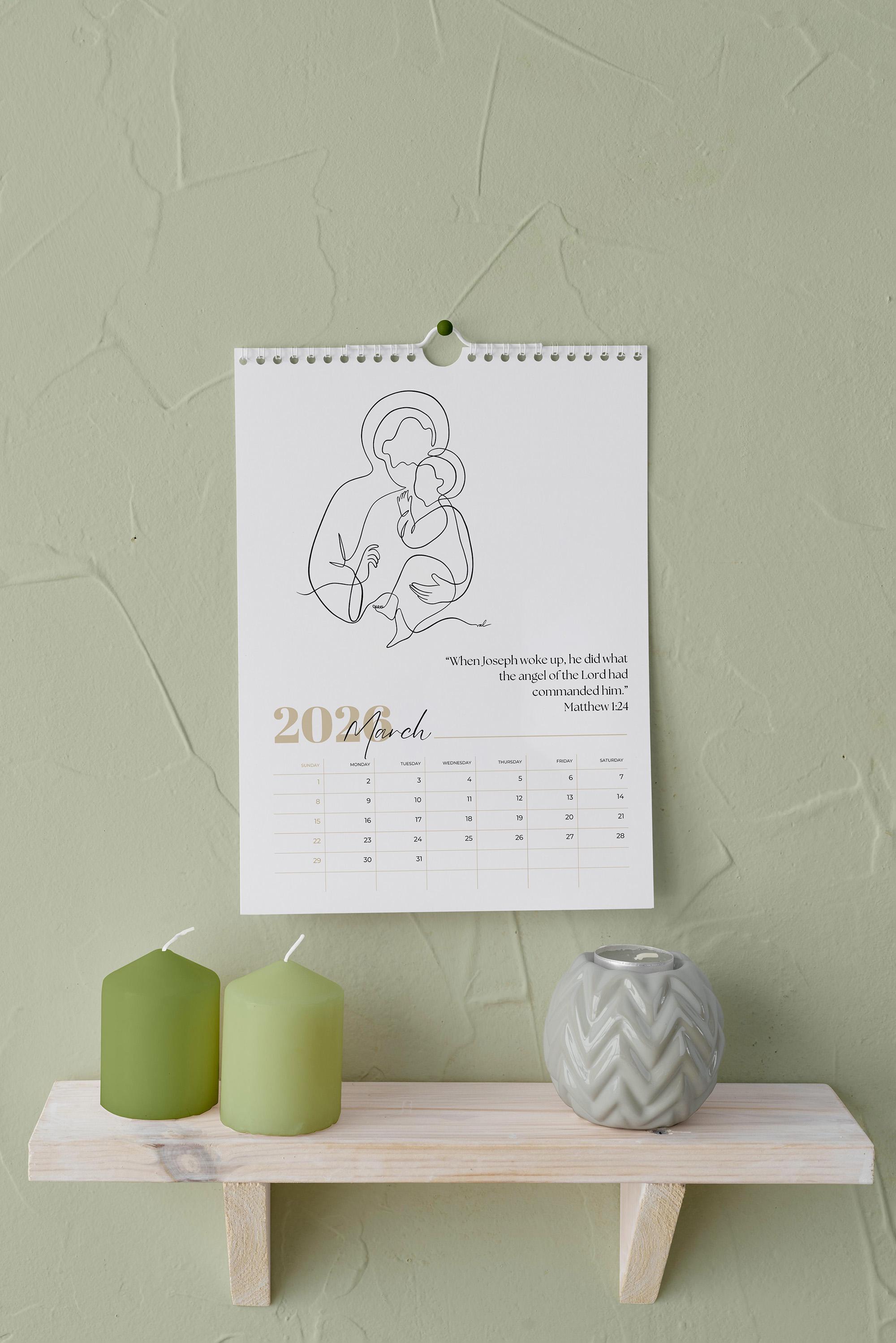 Christian 2026 Calendar Printable, Modern Catholic Bible Verse Quotes ...