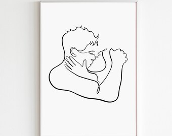 Abstract Couple Line Art, Love Art, Couple One Line Drawing, Man And Woman Kissing Print, Printable Wall Art, Bedroom Wall Decor, Kiss Print