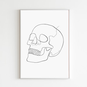 Menschlicher Schädel Linie Zeichnung druckbare, medizinische Anatomie Schädel Illustration, wissenschaftliche Skelettkopf Silhouette Kunstdruck, einzelnen Umriss Knochen