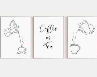 Coffee Or Tea Art Print Set Of 3, Moka Pot Print, Kitchen Wall Decor, Gift For  Housewarming, Coffee Wall Art Printable
