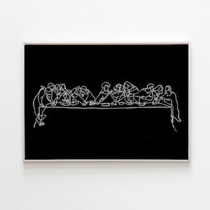 Last Supper art black and white print, Modern Jesus line art, The Last Supper minimalist one line drawing, Catholic family gift