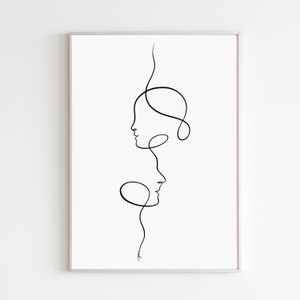 Paar lijntekeningen afdrukbaar, één lijntekening paar afdrukken, abstracte sensuele zeer fijne tekeningen, minimalistisch boven bed muurdecor, Valentijnsdagcadeau